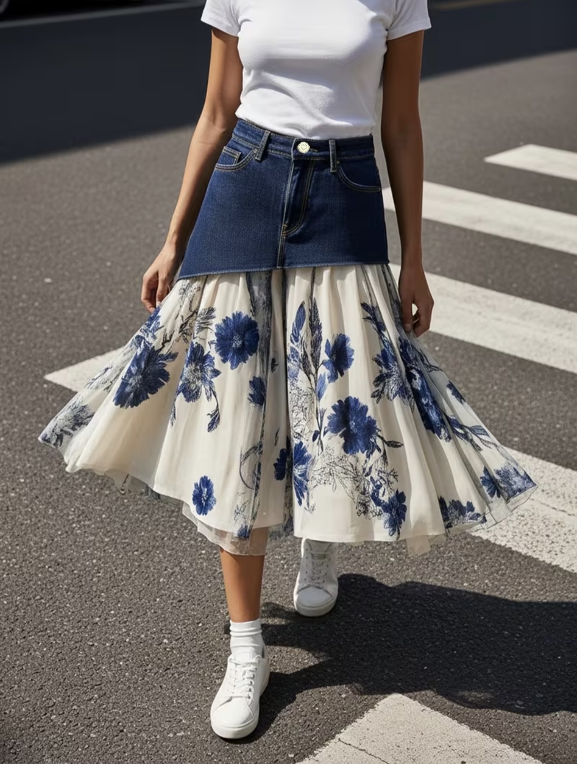 Midi Skirt Floral - Jupe midi en tulle à imprimé