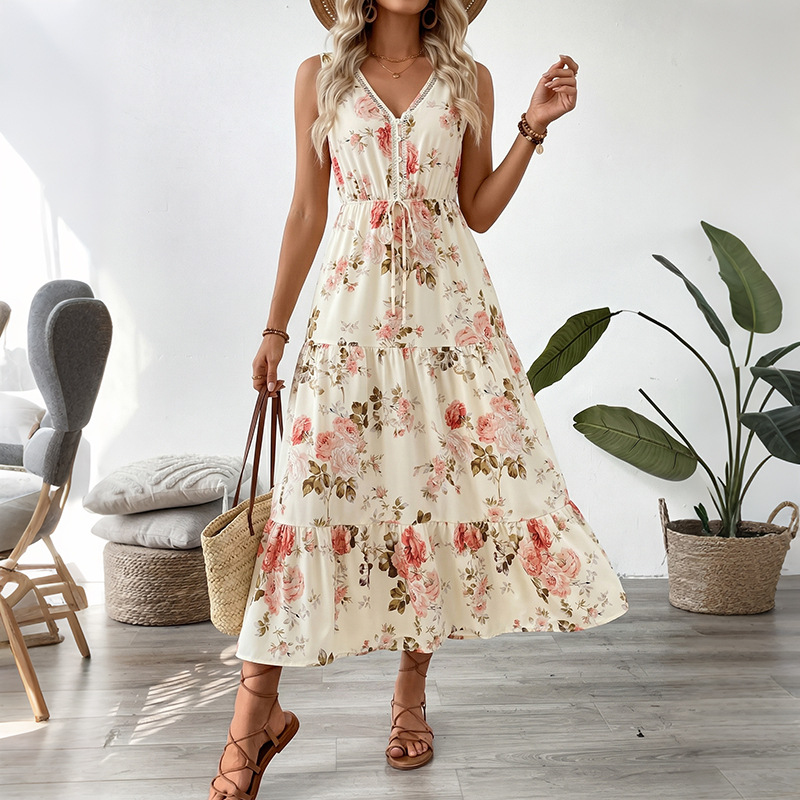 Midi Skirt Floral - Robe midi sans manches à imprimé